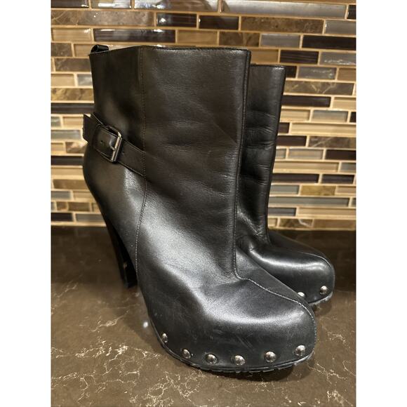 CHARLES DAVID Black Leather Studded High Heel Platform Booties Boot Size - Picture 2 of 9